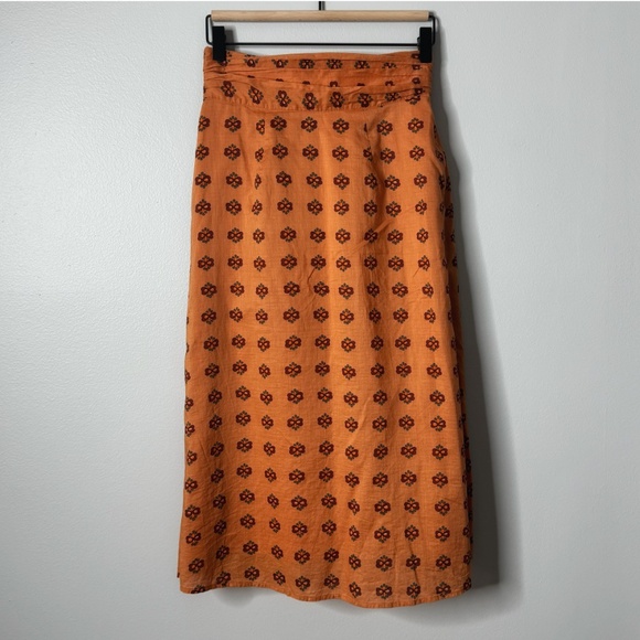 Anthropologie & Other Stories Skirt Printed Tie Front Midi Skirt Orange Size 4 - Picture 4 of 16